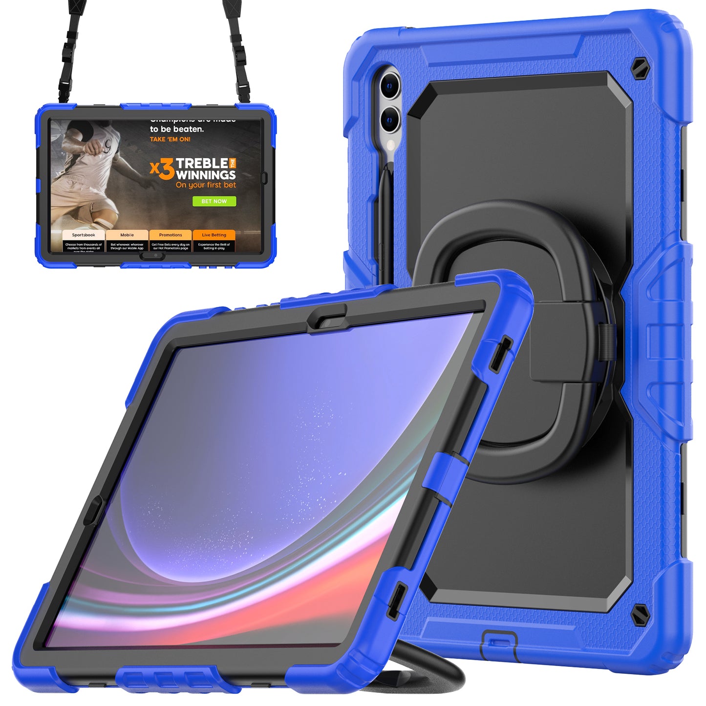 For Samsung Samsung Galaxy Tab S9+ SM-X810 / X816B / X818U PC+Silicone Tablet Case Hand Grip Kickstand Cover with Shoulder Strap