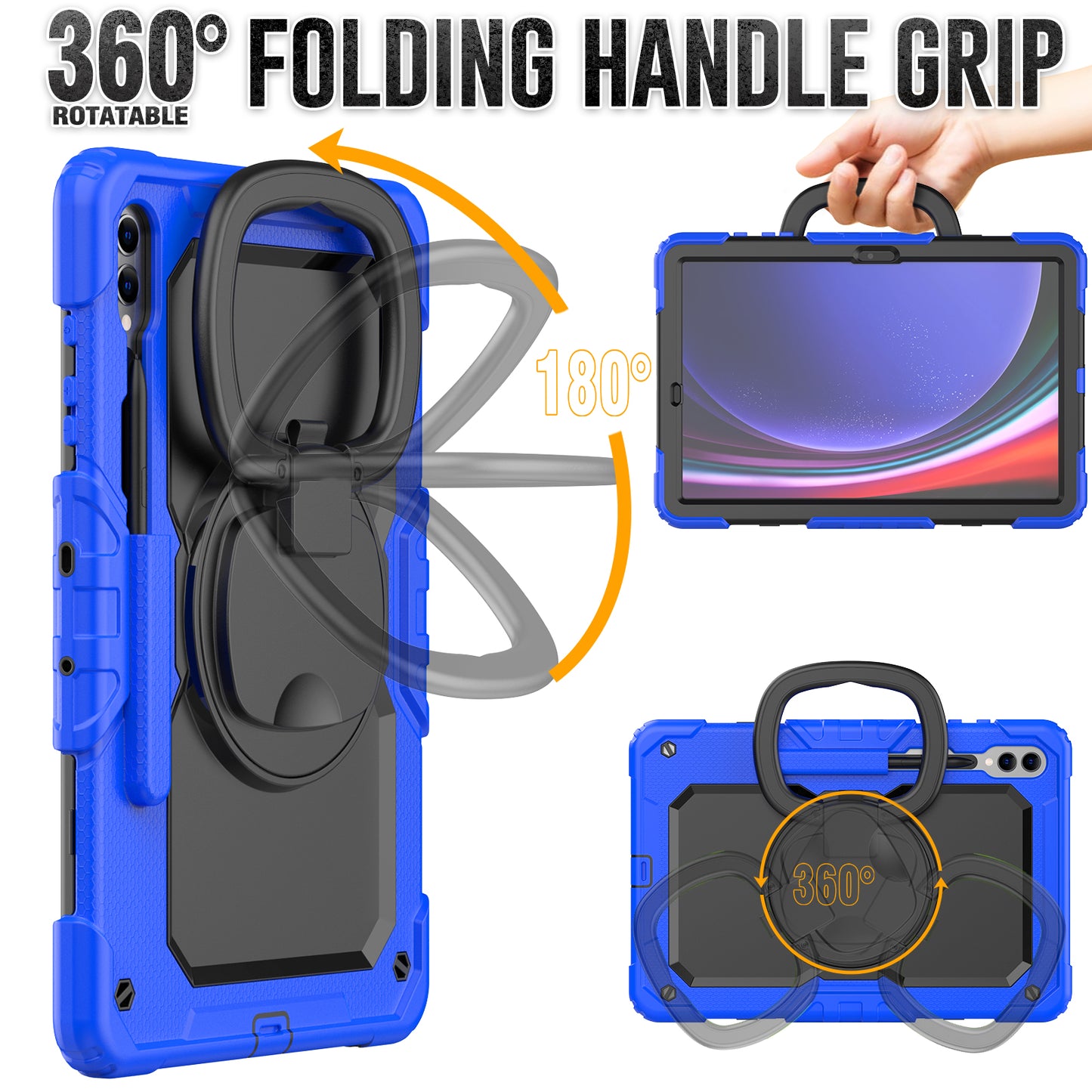 For Samsung Samsung Galaxy Tab S9+ SM-X810 / X816B / X818U PC+Silicone Tablet Case Hand Grip Kickstand Cover with Shoulder Strap