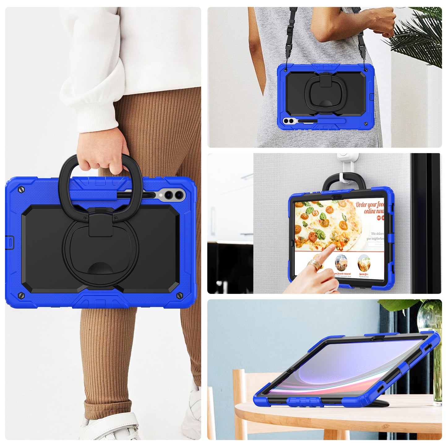 For Samsung Samsung Galaxy Tab S9+ SM-X810 / X816B / X818U PC+Silicone Tablet Case Hand Grip Kickstand Cover with Shoulder Strap