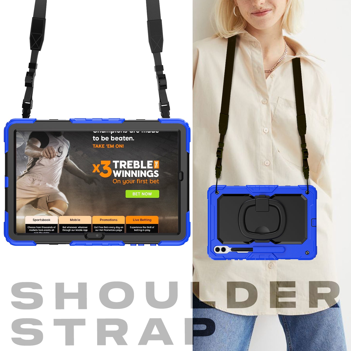 For Samsung Samsung Galaxy Tab S9+ SM-X810 / X816B / X818U PC+Silicone Tablet Case Hand Grip Kickstand Cover with Shoulder Strap