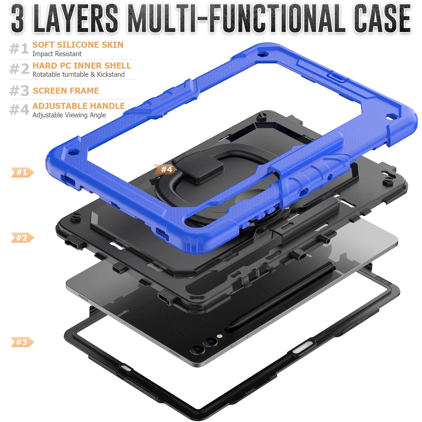 For Samsung Samsung Galaxy Tab S9+ SM-X810 / X816B / X818U PC+Silicone Tablet Case Hand Grip Kickstand Cover with Shoulder Strap