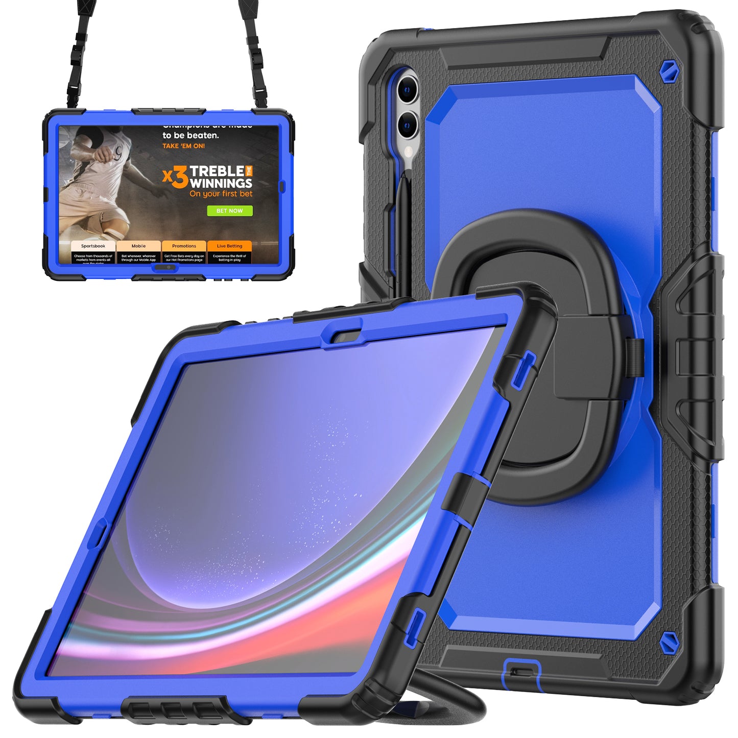 For Samsung Samsung Galaxy Tab S9+ SM-X810 / X816B / X818U PC+Silicone Tablet Case Hand Grip Kickstand Cover with Shoulder Strap