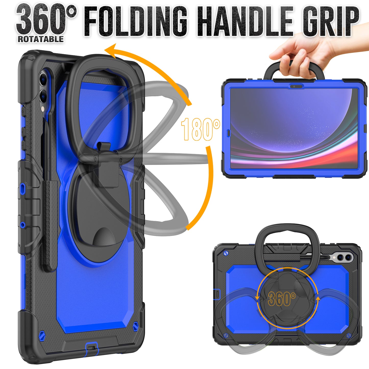 For Samsung Samsung Galaxy Tab S9+ SM-X810 / X816B / X818U PC+Silicone Tablet Case Hand Grip Kickstand Cover with Shoulder Strap