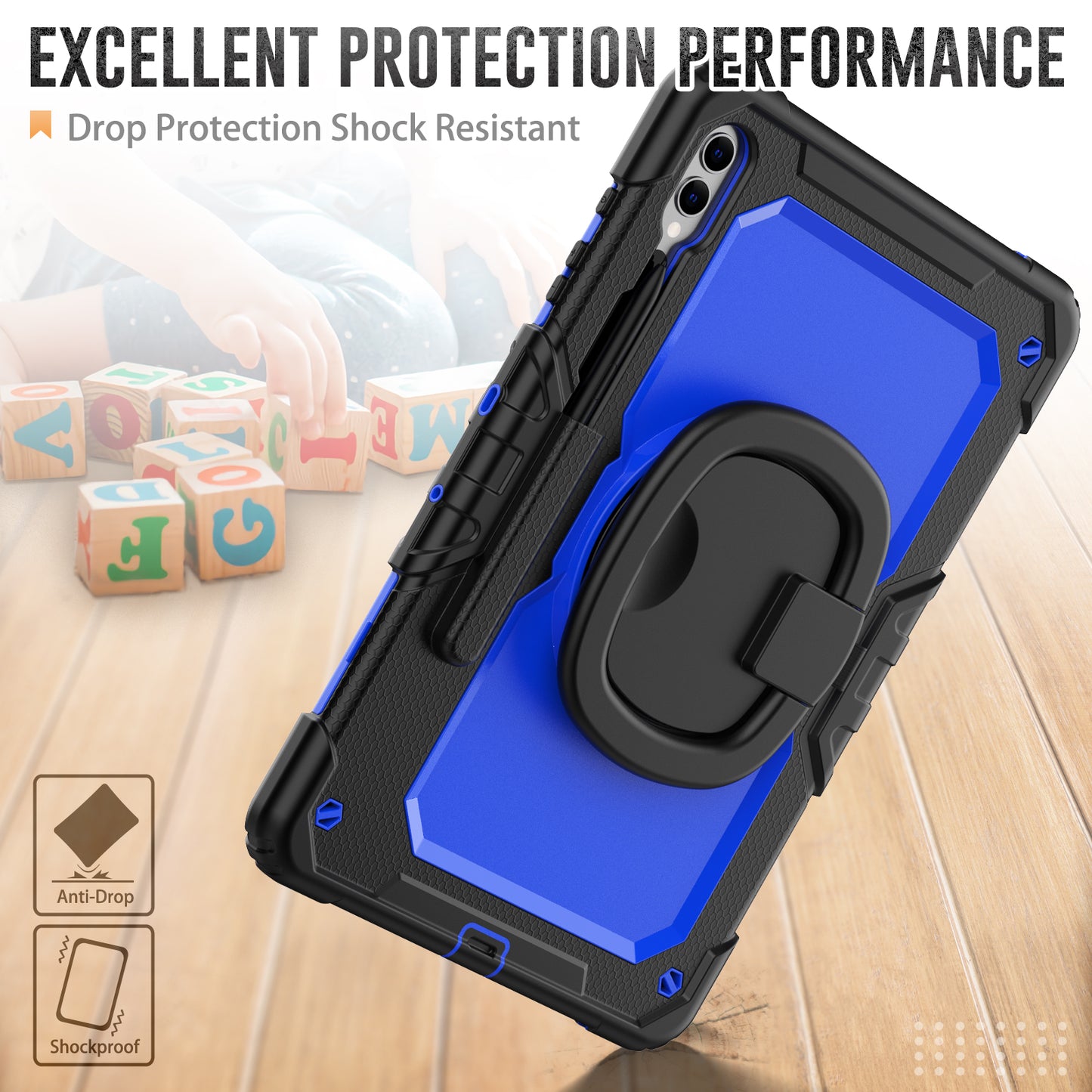 For Samsung Samsung Galaxy Tab S9+ SM-X810 / X816B / X818U PC+Silicone Tablet Case Hand Grip Kickstand Cover with Shoulder Strap