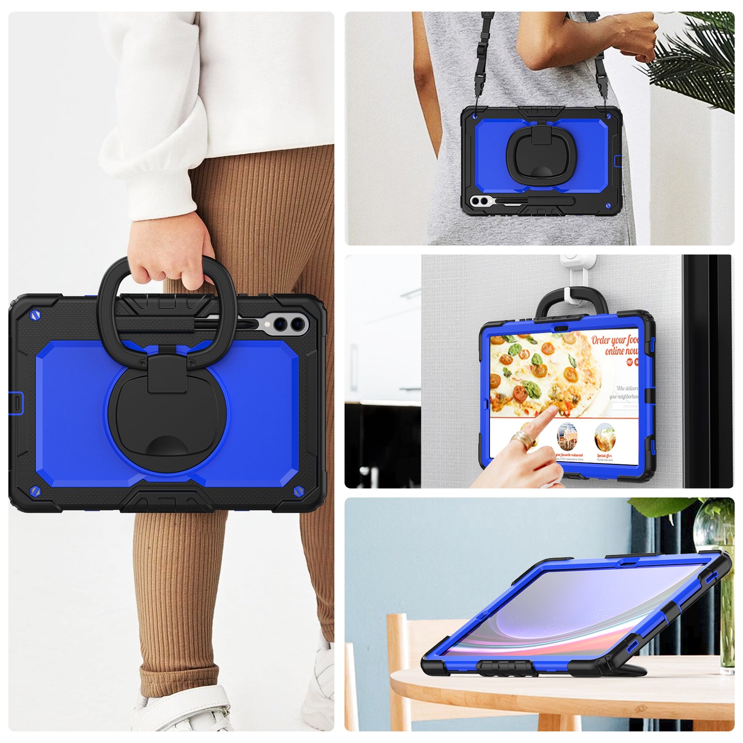 For Samsung Samsung Galaxy Tab S9+ SM-X810 / X816B / X818U PC+Silicone Tablet Case Hand Grip Kickstand Cover with Shoulder Strap