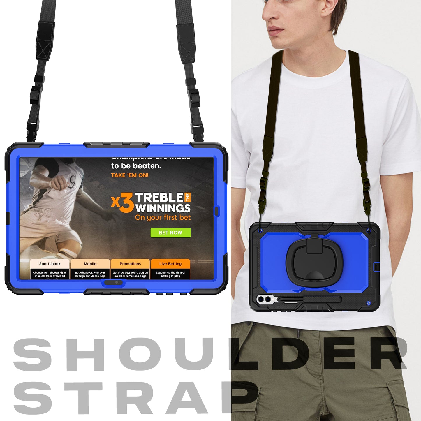 For Samsung Samsung Galaxy Tab S9+ SM-X810 / X816B / X818U PC+Silicone Tablet Case Hand Grip Kickstand Cover with Shoulder Strap