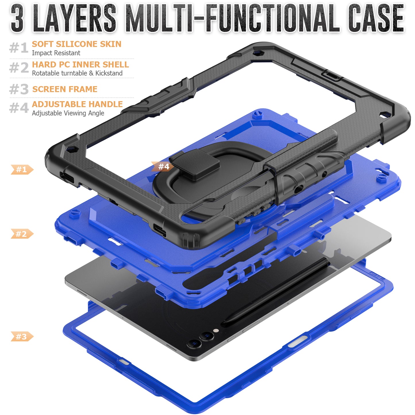 For Samsung Samsung Galaxy Tab S9+ SM-X810 / X816B / X818U PC+Silicone Tablet Case Hand Grip Kickstand Cover with Shoulder Strap