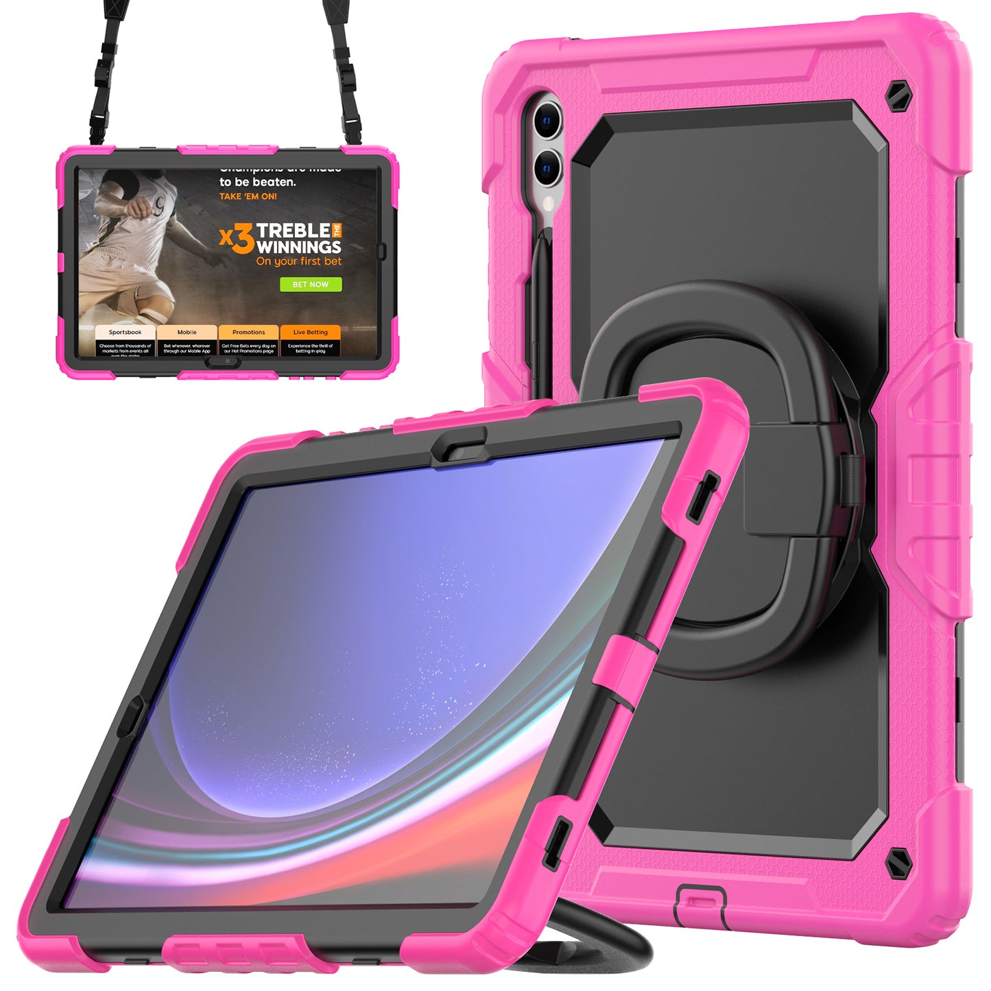 For Samsung Samsung Galaxy Tab S9+ SM-X810 / X816B / X818U PC+Silicone Tablet Case Hand Grip Kickstand Cover with Shoulder Strap