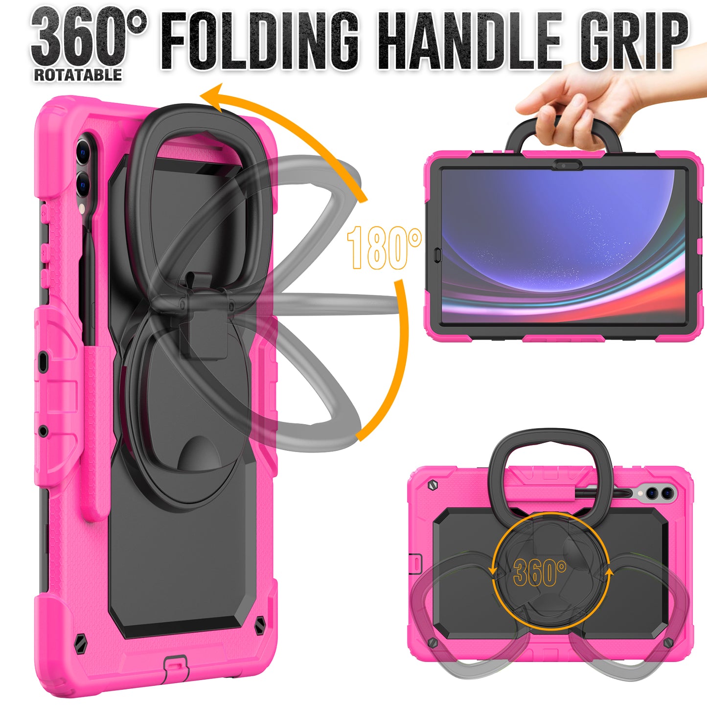 For Samsung Samsung Galaxy Tab S9+ SM-X810 / X816B / X818U PC+Silicone Tablet Case Hand Grip Kickstand Cover with Shoulder Strap