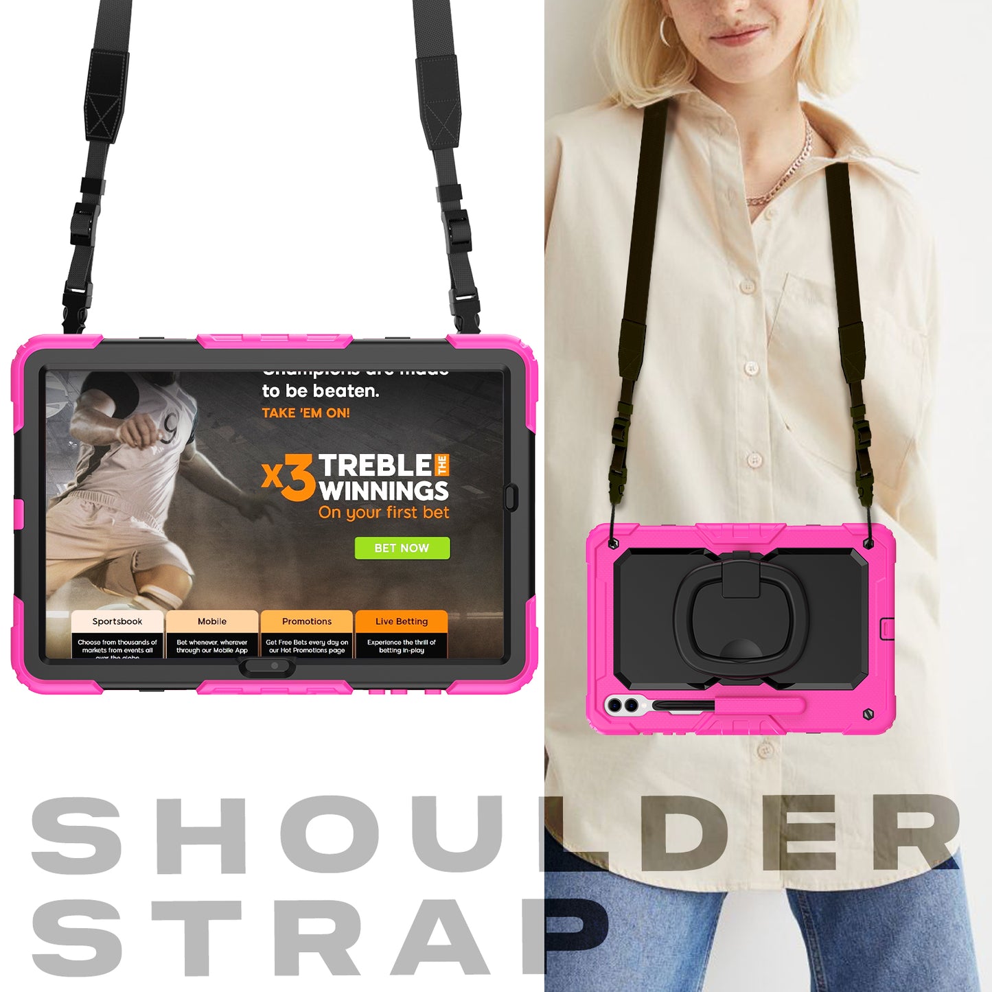 For Samsung Samsung Galaxy Tab S9+ SM-X810 / X816B / X818U PC+Silicone Tablet Case Hand Grip Kickstand Cover with Shoulder Strap