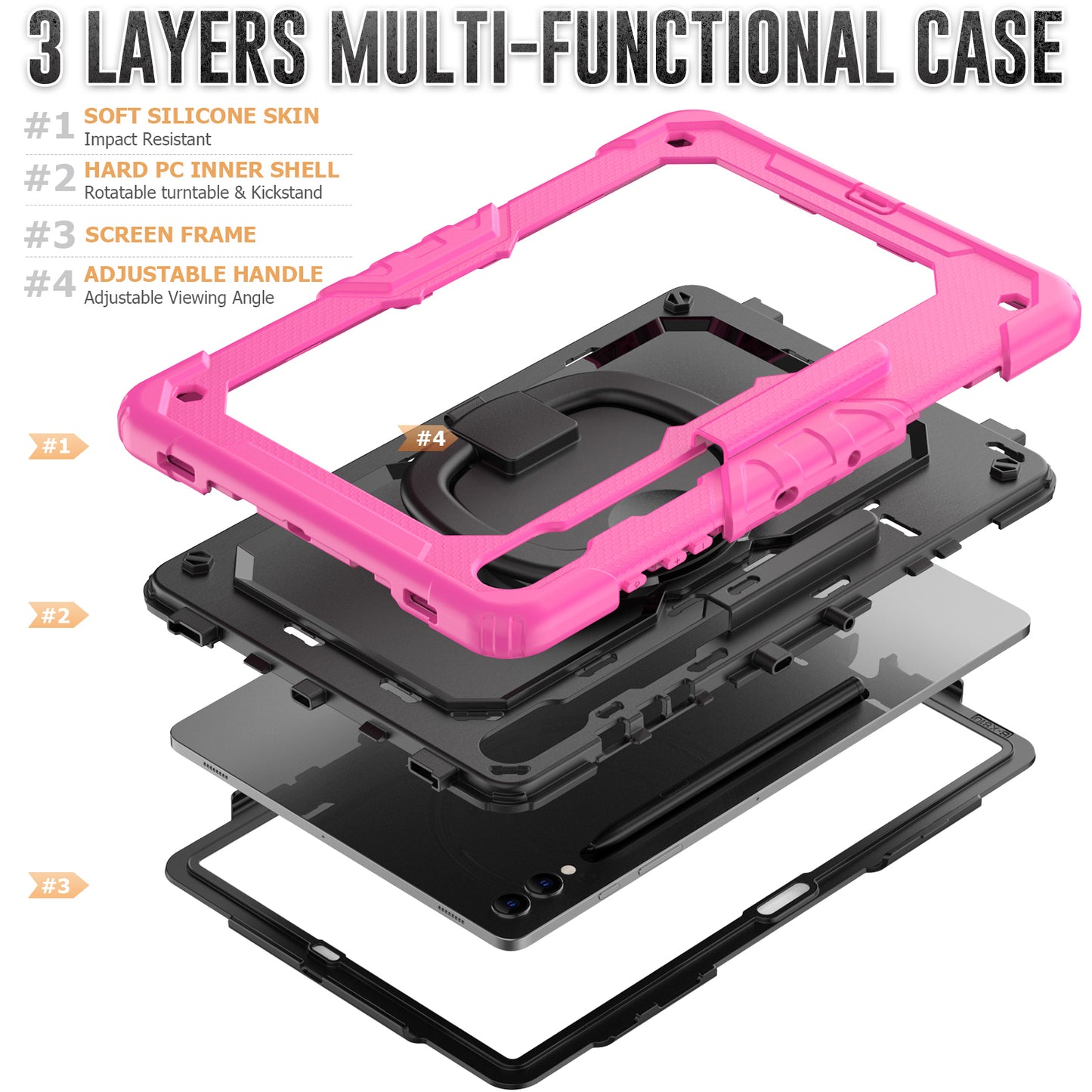 For Samsung Samsung Galaxy Tab S9+ SM-X810 / X816B / X818U PC+Silicone Tablet Case Hand Grip Kickstand Cover with Shoulder Strap