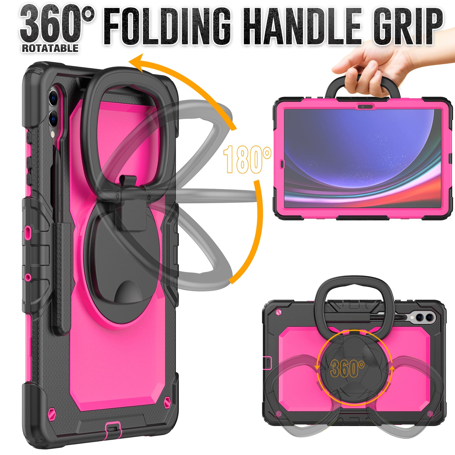 For Samsung Samsung Galaxy Tab S9+ SM-X810 / X816B / X818U PC+Silicone Tablet Case Hand Grip Kickstand Cover with Shoulder Strap