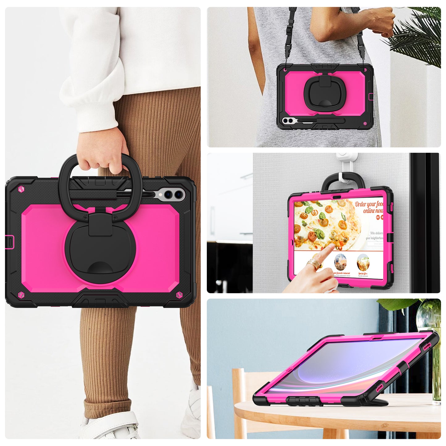 For Samsung Samsung Galaxy Tab S9+ SM-X810 / X816B / X818U PC+Silicone Tablet Case Hand Grip Kickstand Cover with Shoulder Strap