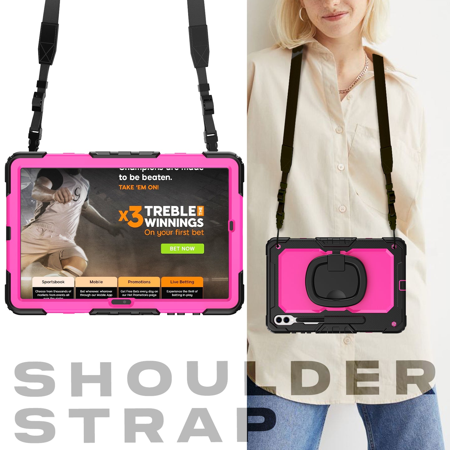 For Samsung Samsung Galaxy Tab S9+ SM-X810 / X816B / X818U PC+Silicone Tablet Case Hand Grip Kickstand Cover with Shoulder Strap