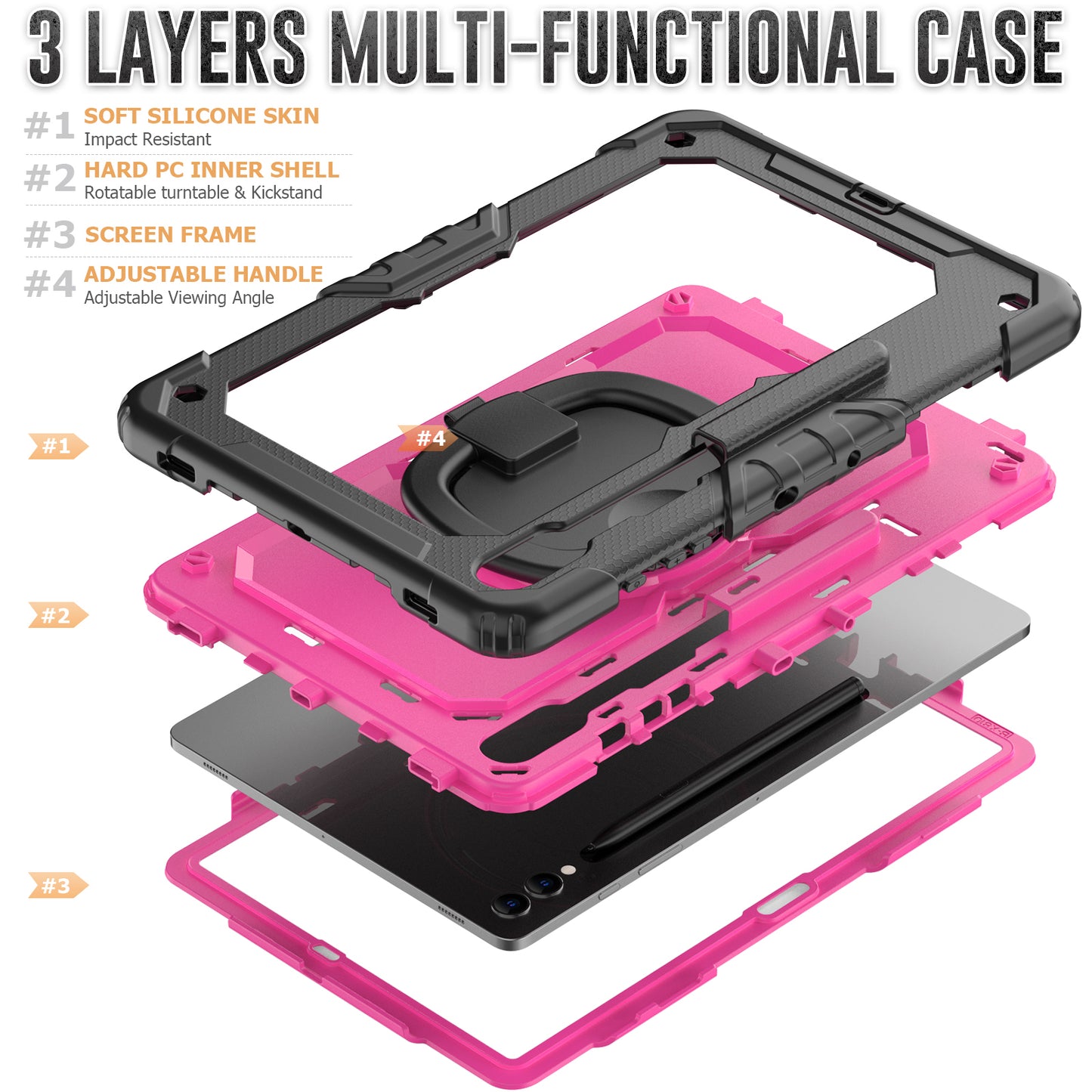 For Samsung Samsung Galaxy Tab S9+ SM-X810 / X816B / X818U PC+Silicone Tablet Case Hand Grip Kickstand Cover with Shoulder Strap