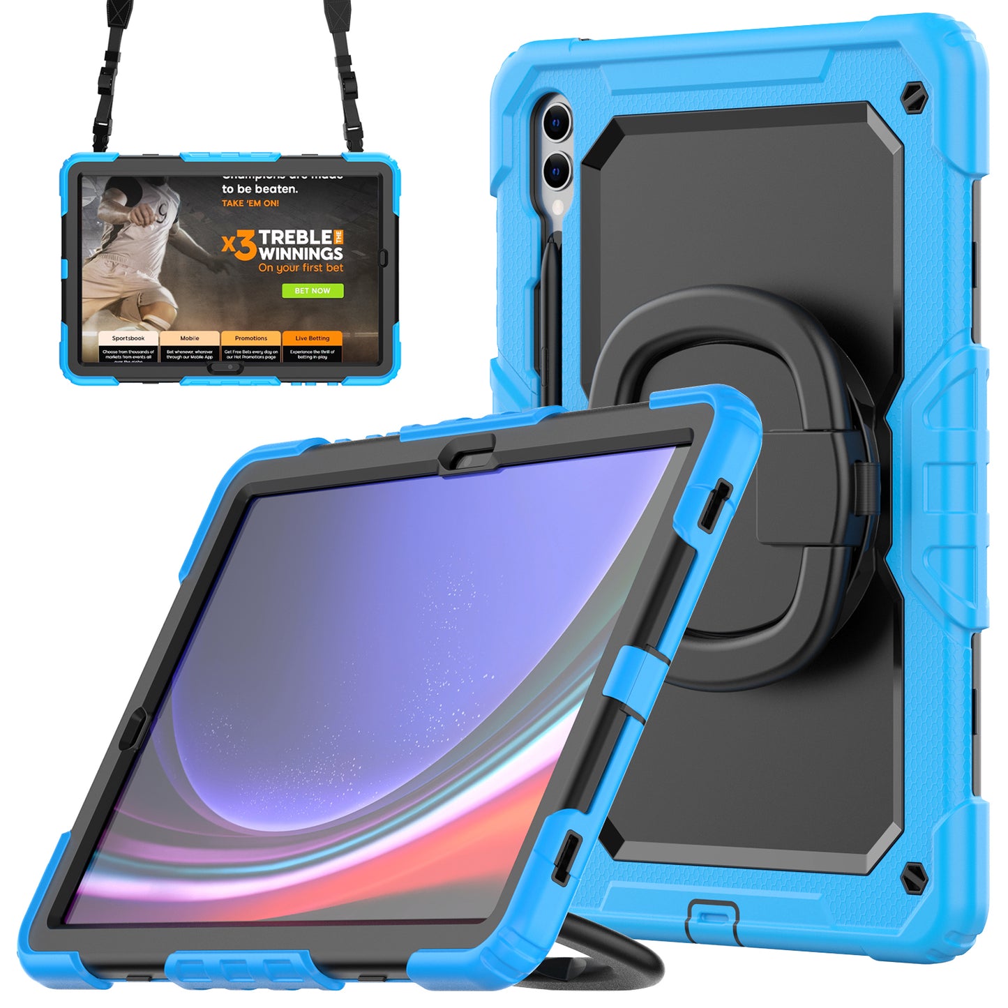 For Samsung Samsung Galaxy Tab S9+ SM-X810 / X816B / X818U PC+Silicone Tablet Case Hand Grip Kickstand Cover with Shoulder Strap