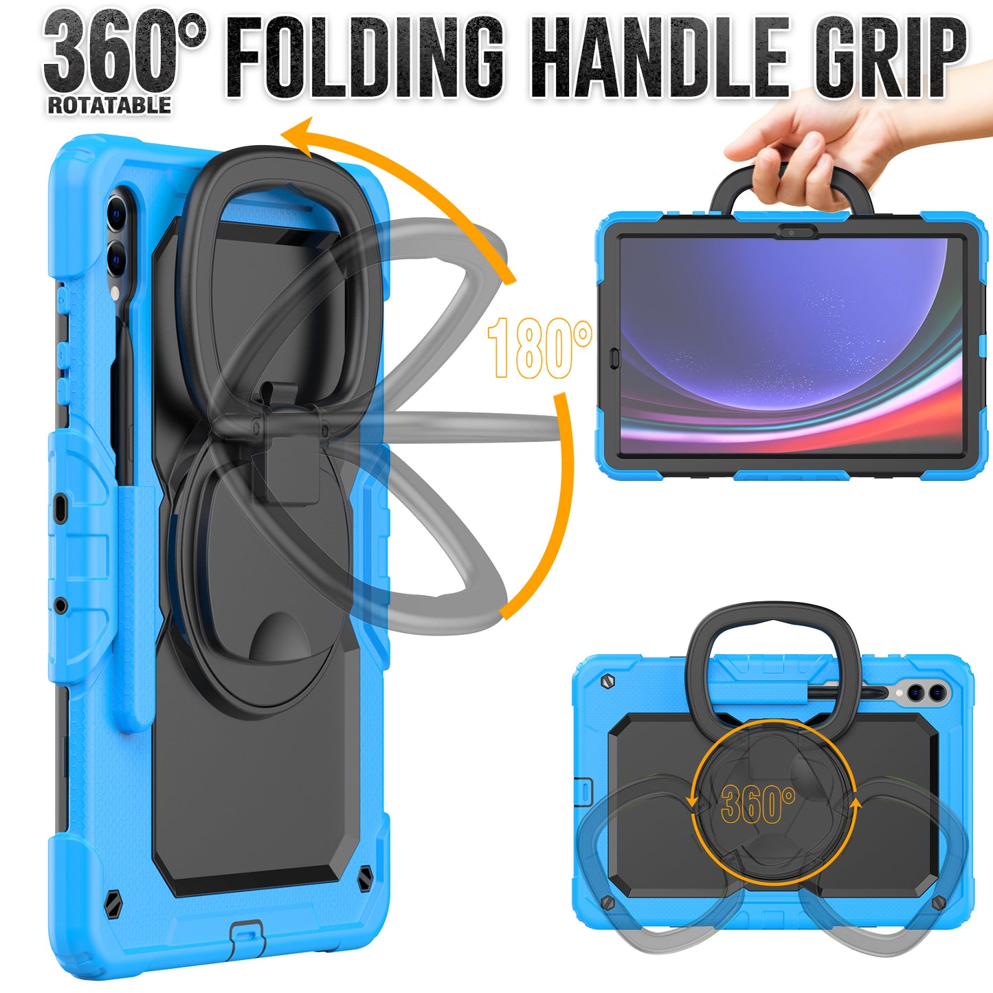 For Samsung Samsung Galaxy Tab S9+ SM-X810 / X816B / X818U PC+Silicone Tablet Case Hand Grip Kickstand Cover with Shoulder Strap