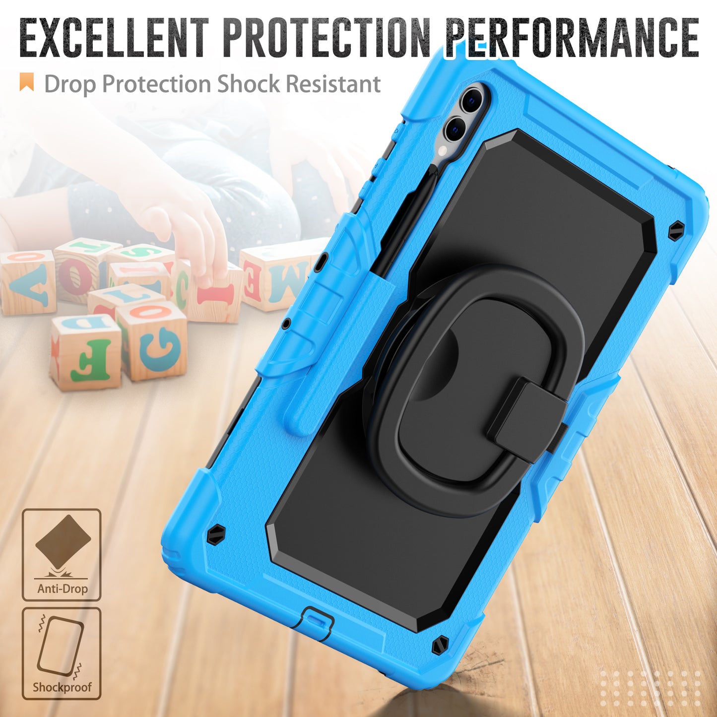 For Samsung Samsung Galaxy Tab S9+ SM-X810 / X816B / X818U PC+Silicone Tablet Case Hand Grip Kickstand Cover with Shoulder Strap