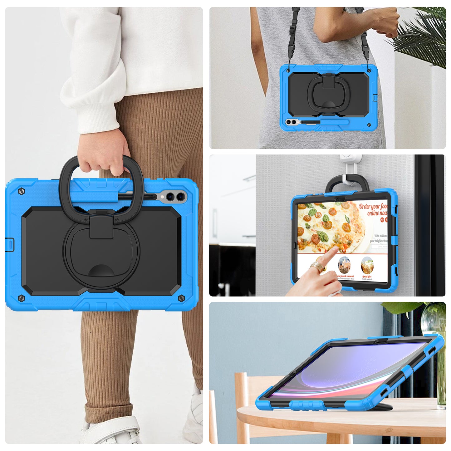 For Samsung Samsung Galaxy Tab S9+ SM-X810 / X816B / X818U PC+Silicone Tablet Case Hand Grip Kickstand Cover with Shoulder Strap
