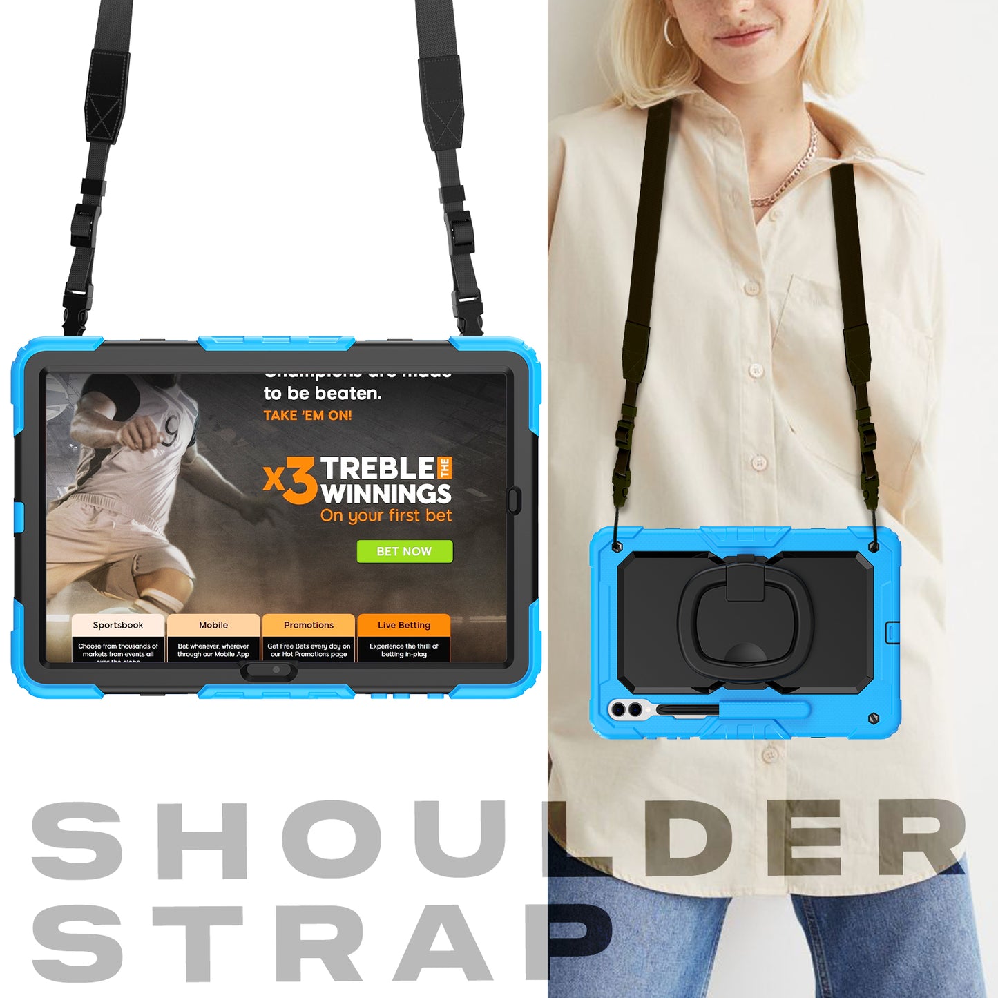 For Samsung Samsung Galaxy Tab S9+ SM-X810 / X816B / X818U PC+Silicone Tablet Case Hand Grip Kickstand Cover with Shoulder Strap