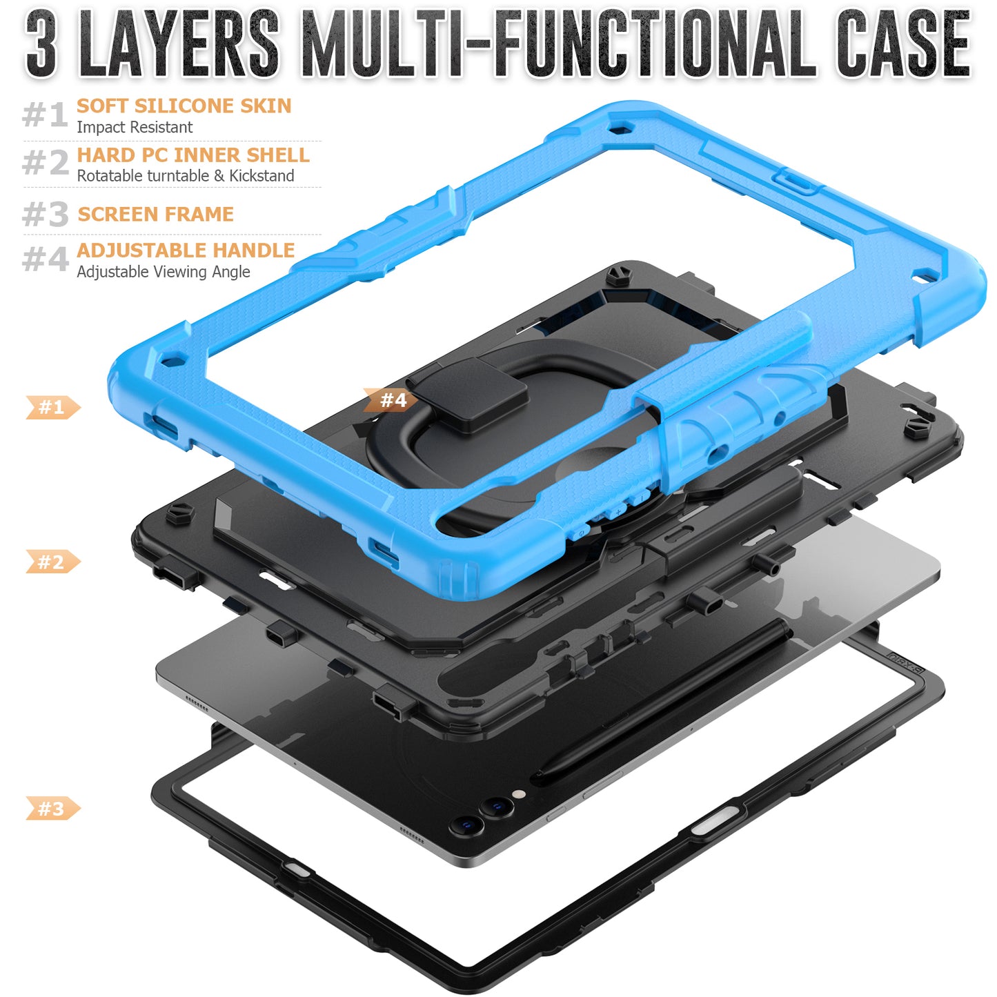 For Samsung Samsung Galaxy Tab S9+ SM-X810 / X816B / X818U PC+Silicone Tablet Case Hand Grip Kickstand Cover with Shoulder Strap
