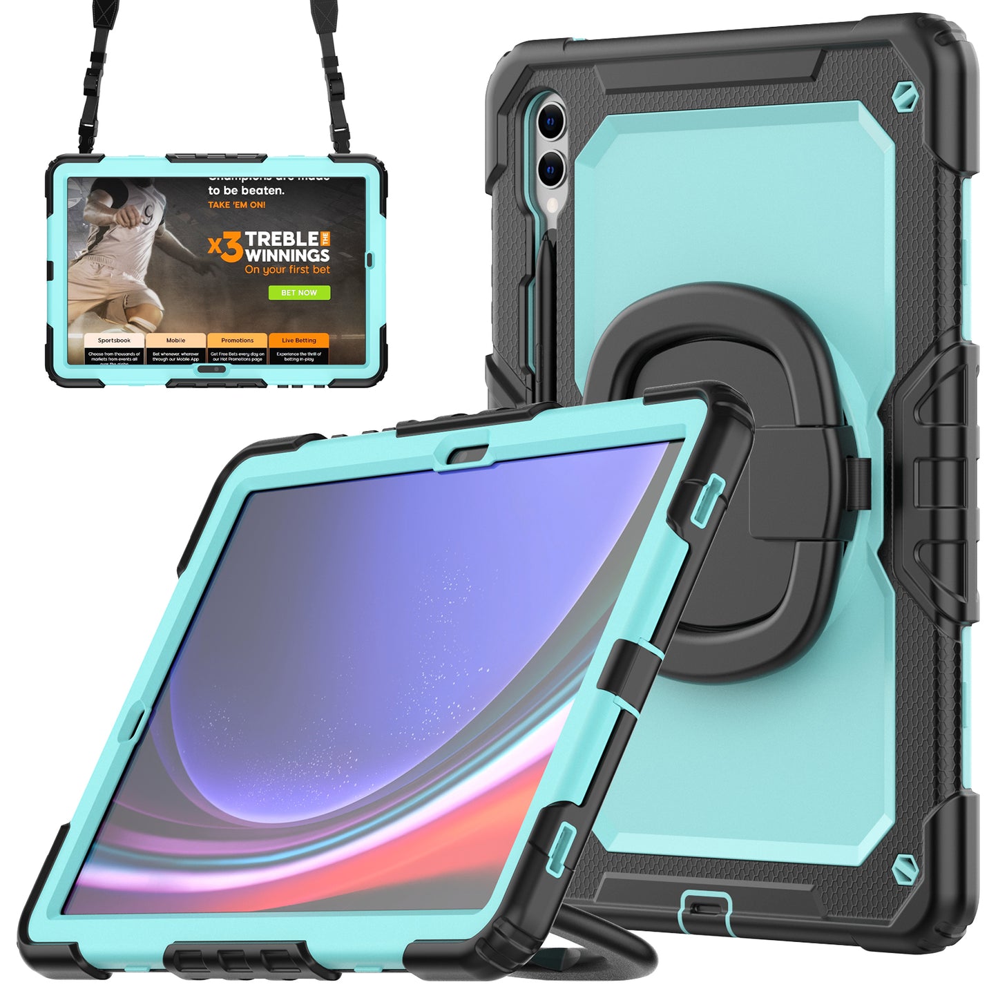 For Samsung Samsung Galaxy Tab S9+ SM-X810 / X816B / X818U PC+Silicone Tablet Case Hand Grip Kickstand Cover with Shoulder Strap
