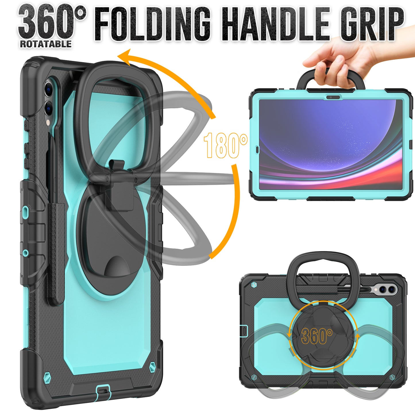 For Samsung Samsung Galaxy Tab S9+ SM-X810 / X816B / X818U PC+Silicone Tablet Case Hand Grip Kickstand Cover with Shoulder Strap