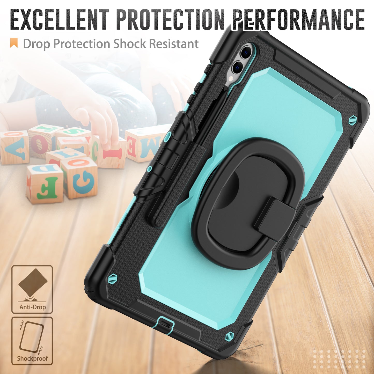 For Samsung Samsung Galaxy Tab S9+ SM-X810 / X816B / X818U PC+Silicone Tablet Case Hand Grip Kickstand Cover with Shoulder Strap