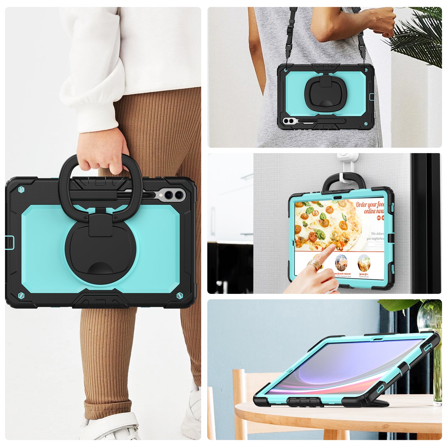 For Samsung Samsung Galaxy Tab S9+ SM-X810 / X816B / X818U PC+Silicone Tablet Case Hand Grip Kickstand Cover with Shoulder Strap