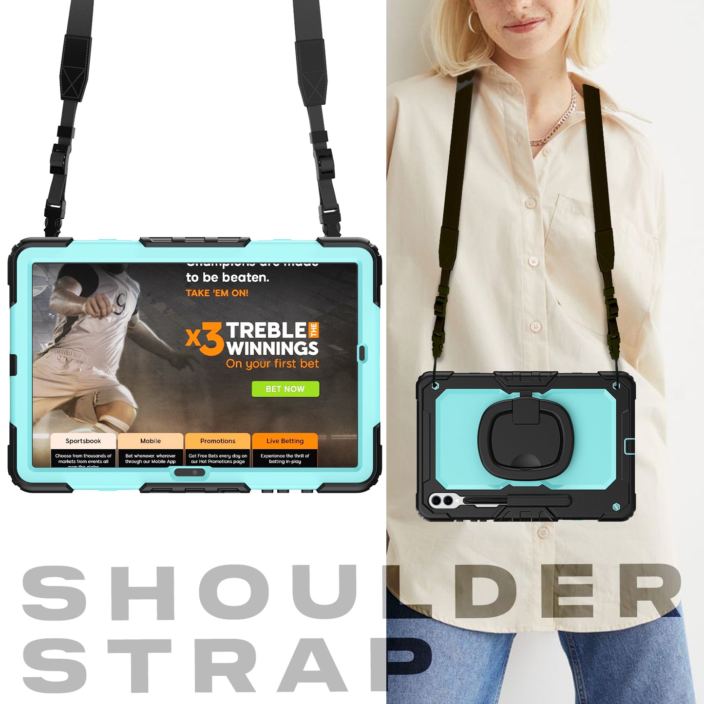 For Samsung Samsung Galaxy Tab S9+ SM-X810 / X816B / X818U PC+Silicone Tablet Case Hand Grip Kickstand Cover with Shoulder Strap