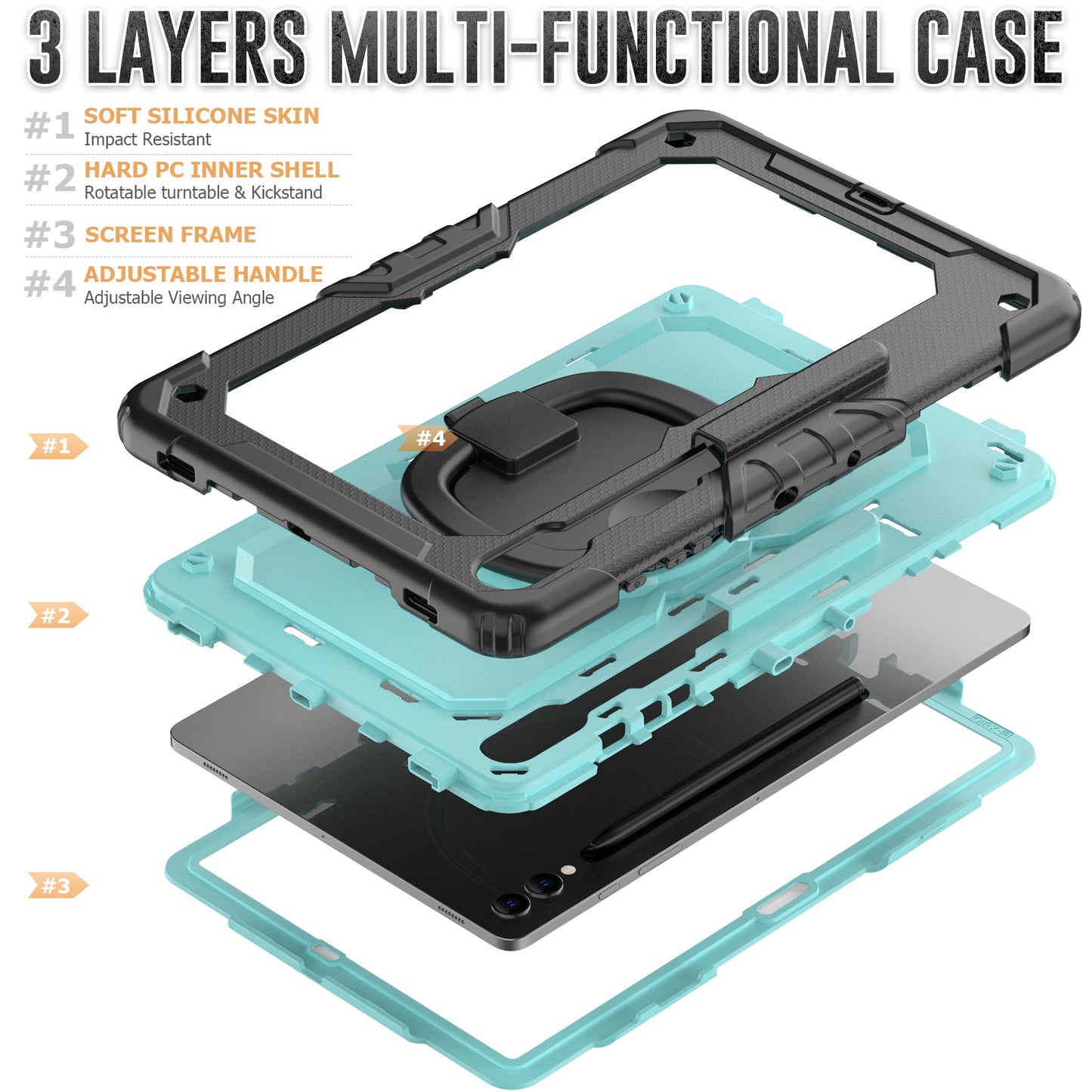 For Samsung Samsung Galaxy Tab S9+ SM-X810 / X816B / X818U PC+Silicone Tablet Case Hand Grip Kickstand Cover with Shoulder Strap
