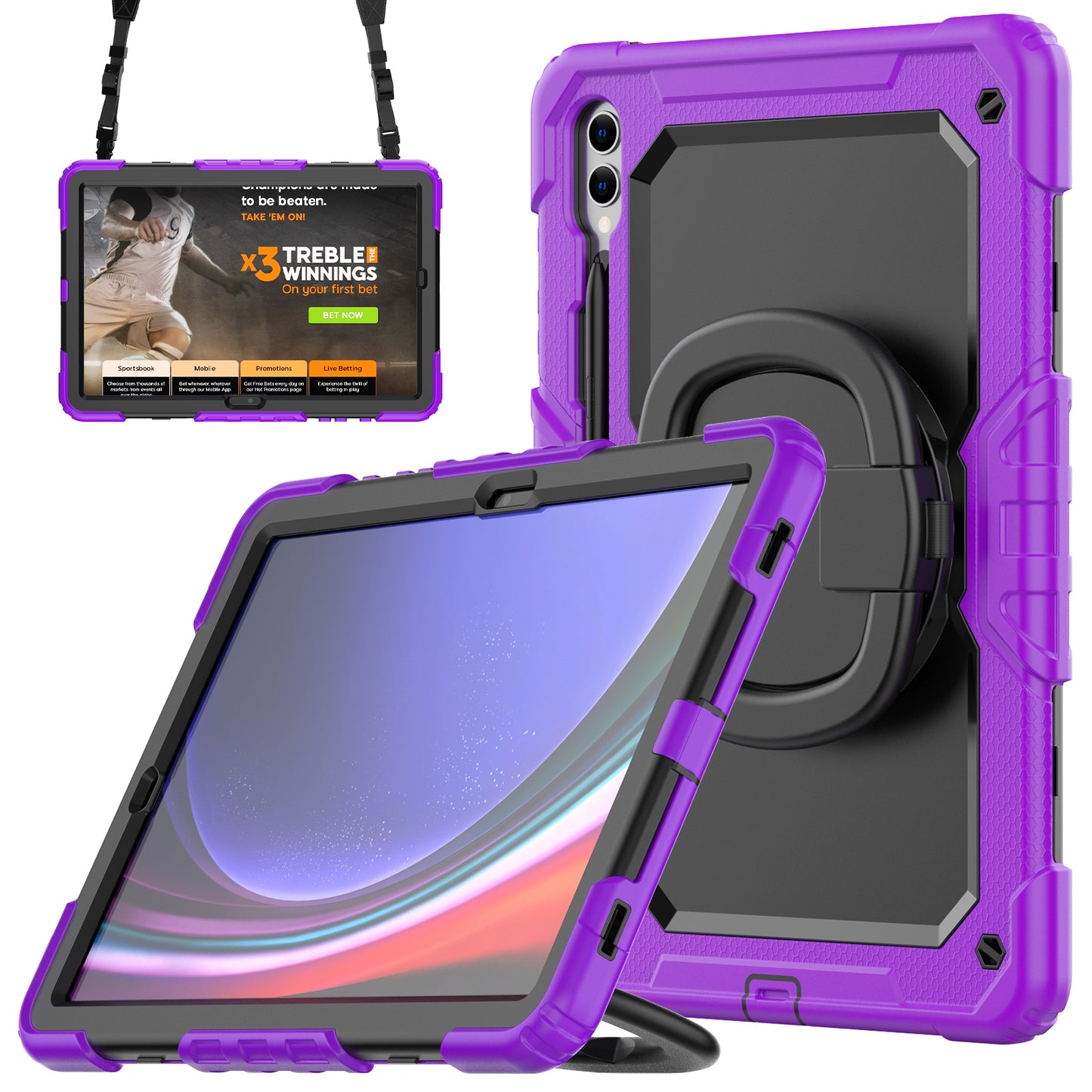 For Samsung Samsung Galaxy Tab S9+ SM-X810 / X816B / X818U PC+Silicone Tablet Case Hand Grip Kickstand Cover with Shoulder Strap