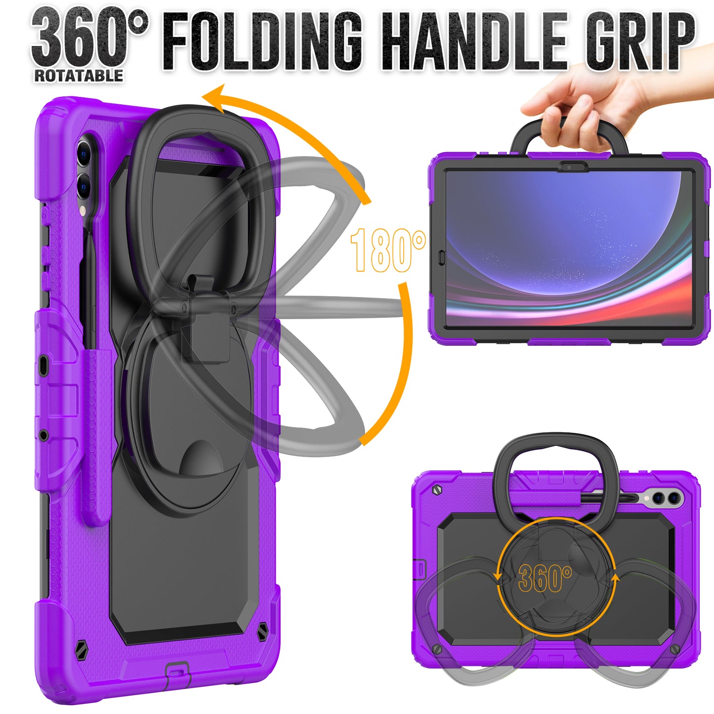 For Samsung Samsung Galaxy Tab S9+ SM-X810 / X816B / X818U PC+Silicone Tablet Case Hand Grip Kickstand Cover with Shoulder Strap