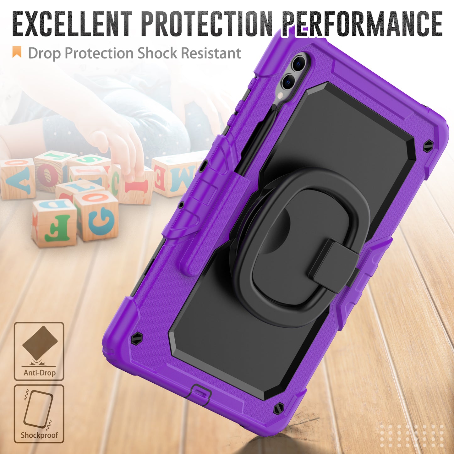 For Samsung Samsung Galaxy Tab S9+ SM-X810 / X816B / X818U PC+Silicone Tablet Case Hand Grip Kickstand Cover with Shoulder Strap