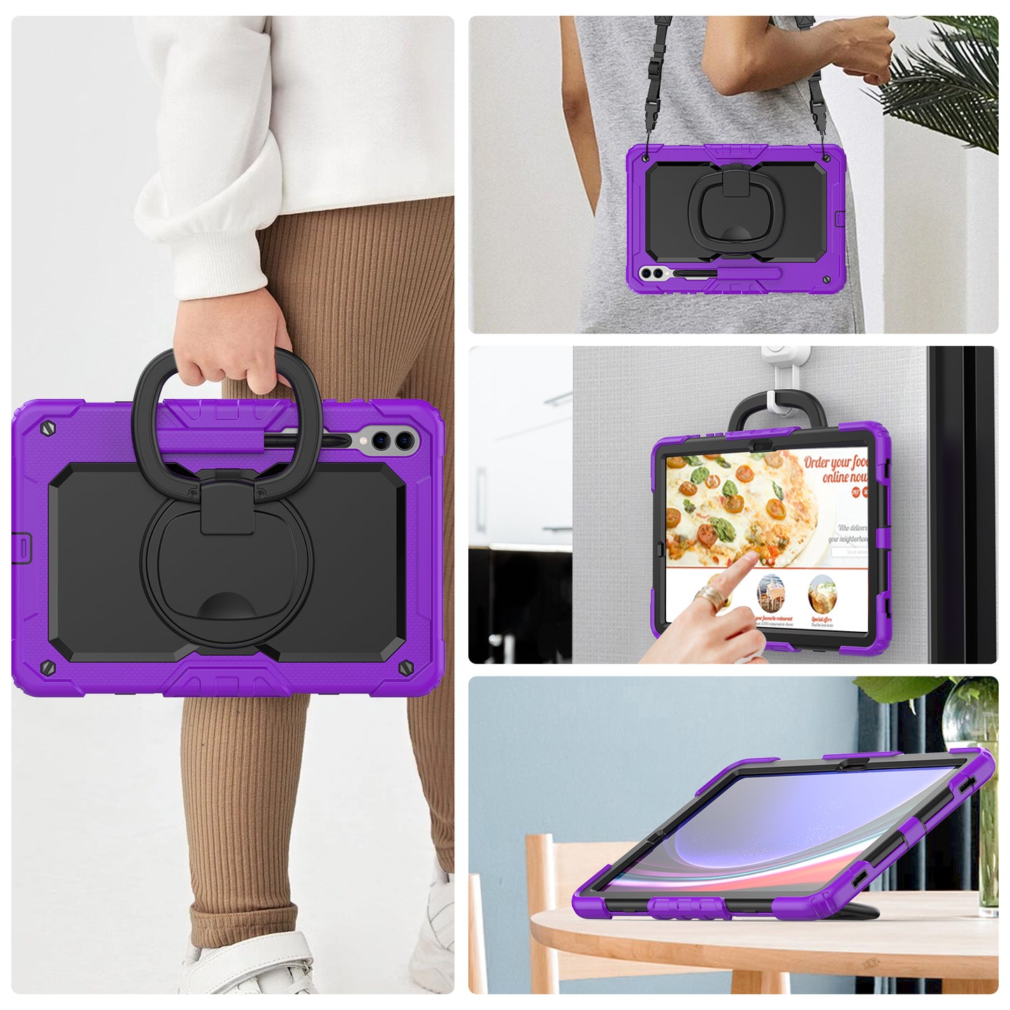 For Samsung Samsung Galaxy Tab S9+ SM-X810 / X816B / X818U PC+Silicone Tablet Case Hand Grip Kickstand Cover with Shoulder Strap