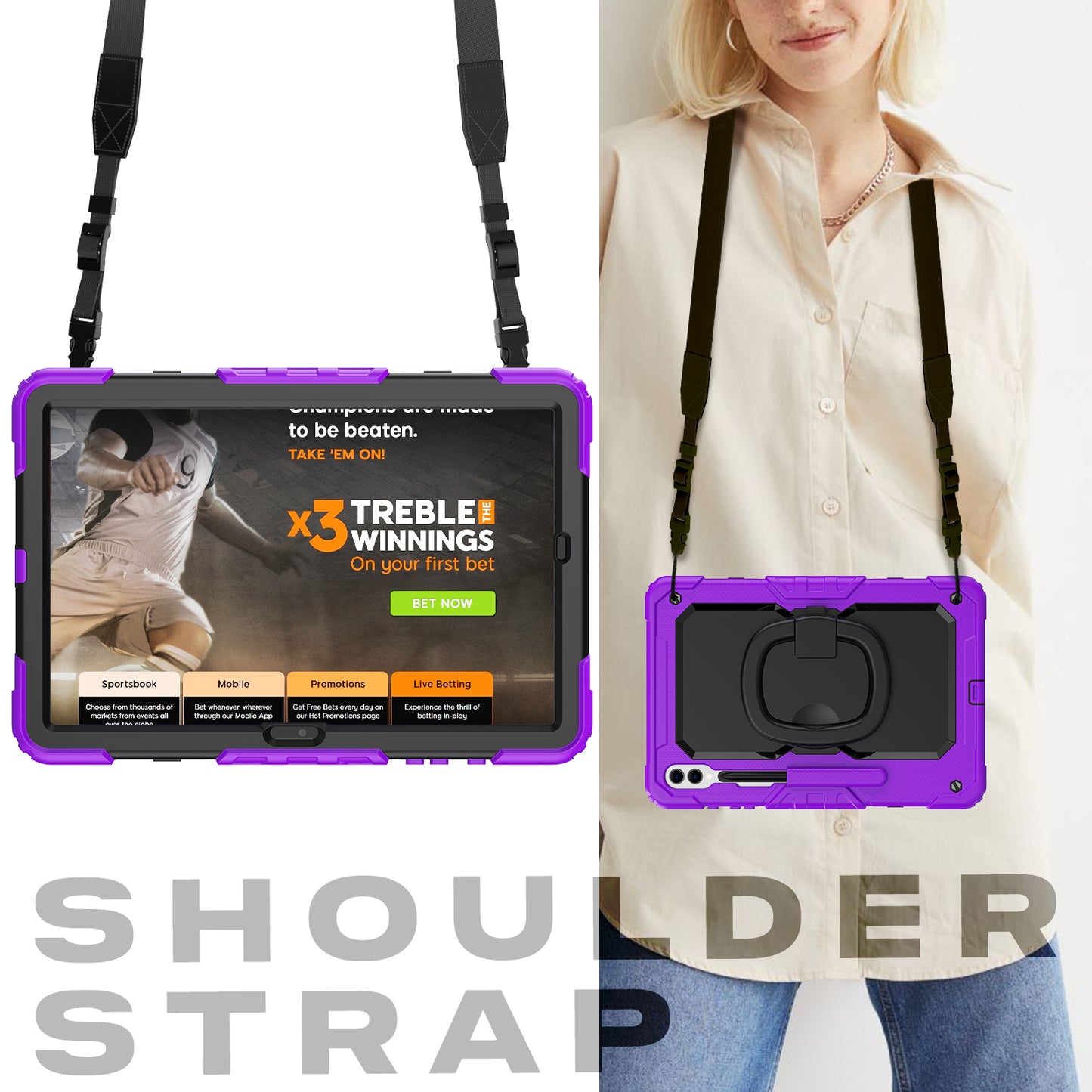 For Samsung Samsung Galaxy Tab S9+ SM-X810 / X816B / X818U PC+Silicone Tablet Case Hand Grip Kickstand Cover with Shoulder Strap