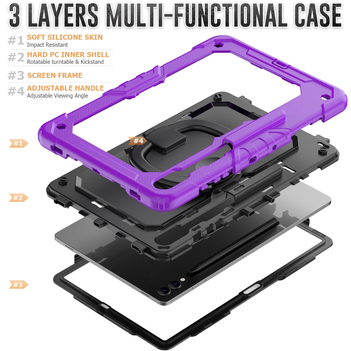 For Samsung Samsung Galaxy Tab S9+ SM-X810 / X816B / X818U PC+Silicone Tablet Case Hand Grip Kickstand Cover with Shoulder Strap