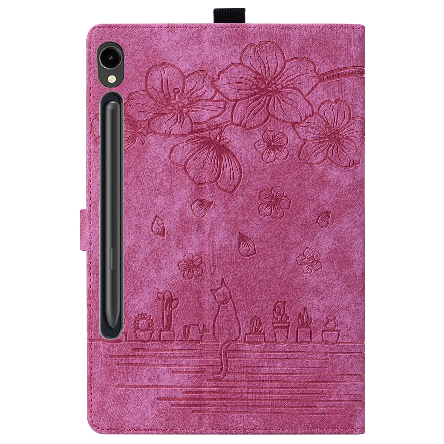 For Samsung Galaxy Tab S9 Card Holder Leather Anti-drop Cover Flower Cat Imprint Tablet Stand Case
