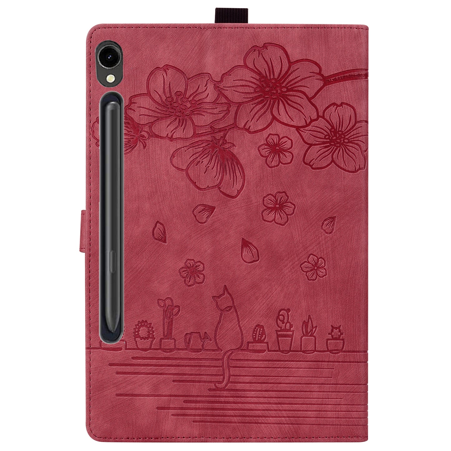 For Samsung Galaxy Tab S9 Card Holder Leather Anti-drop Cover Flower Cat Imprint Tablet Stand Case
