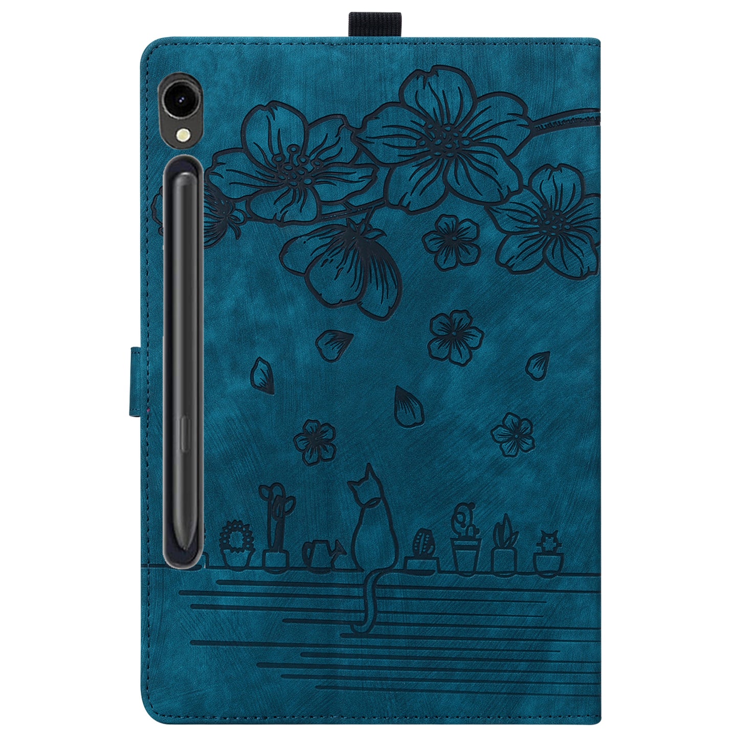 For Samsung Galaxy Tab S9 Card Holder Leather Anti-drop Cover Flower Cat Imprint Tablet Stand Case
