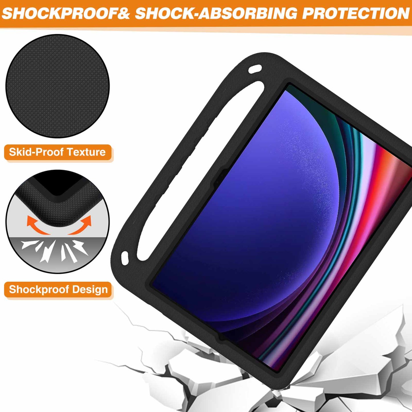 EVA Tablet Case for Samsung Galaxy Tab S7+ / S8+ / S9+ , Kids Friendly Hand Grip Kickstand Cover
