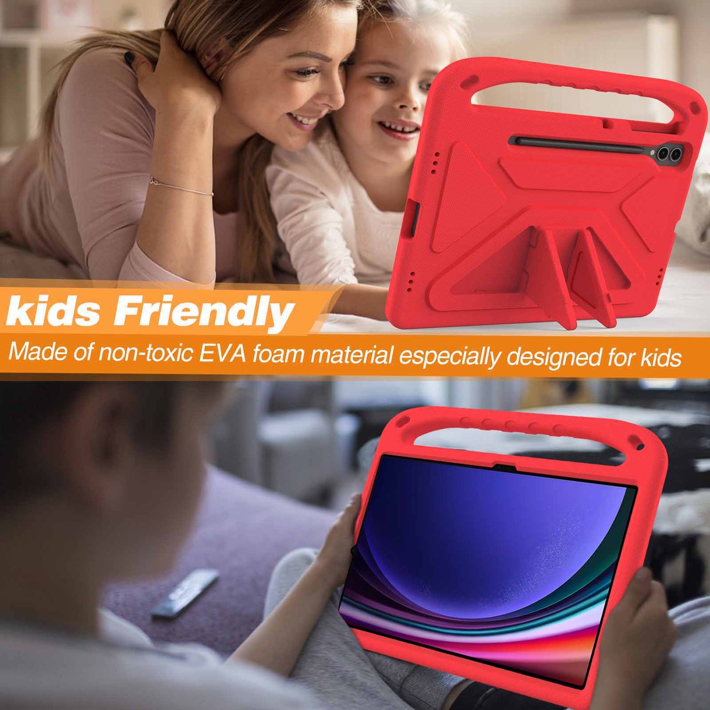 EVA Tablet Case for Samsung Galaxy Tab S7+ / S8+ / S9+ , Kids Friendly Hand Grip Kickstand Cover
