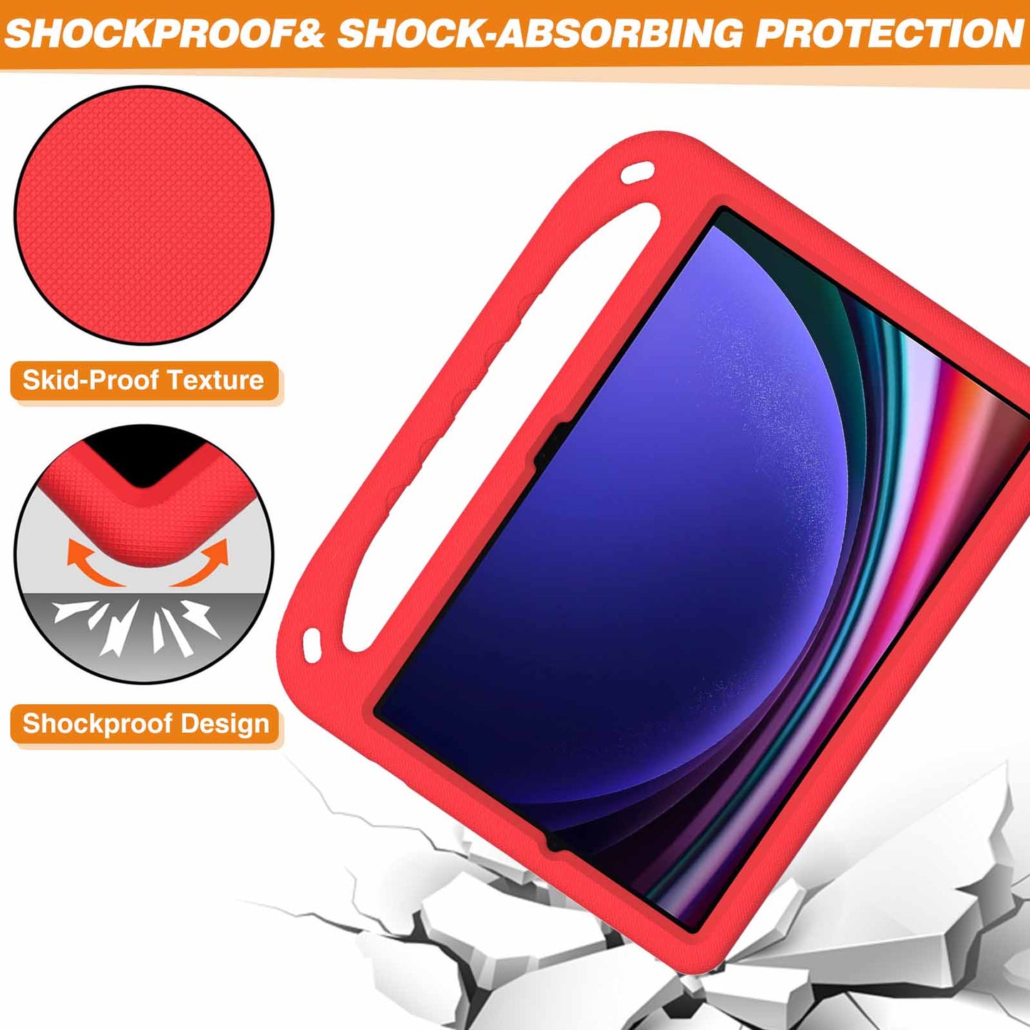 EVA Tablet Case for Samsung Galaxy Tab S7+ / S8+ / S9+ , Kids Friendly Hand Grip Kickstand Cover
