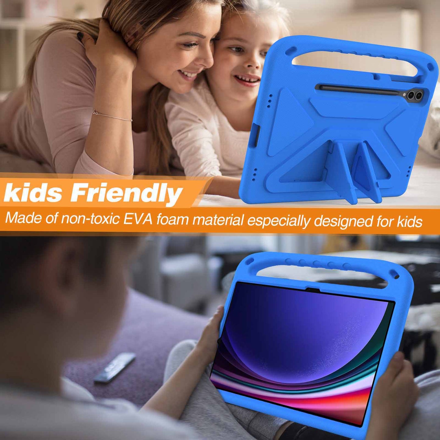 EVA Tablet Case for Samsung Galaxy Tab S7+ / S8+ / S9+ , Kids Friendly Hand Grip Kickstand Cover