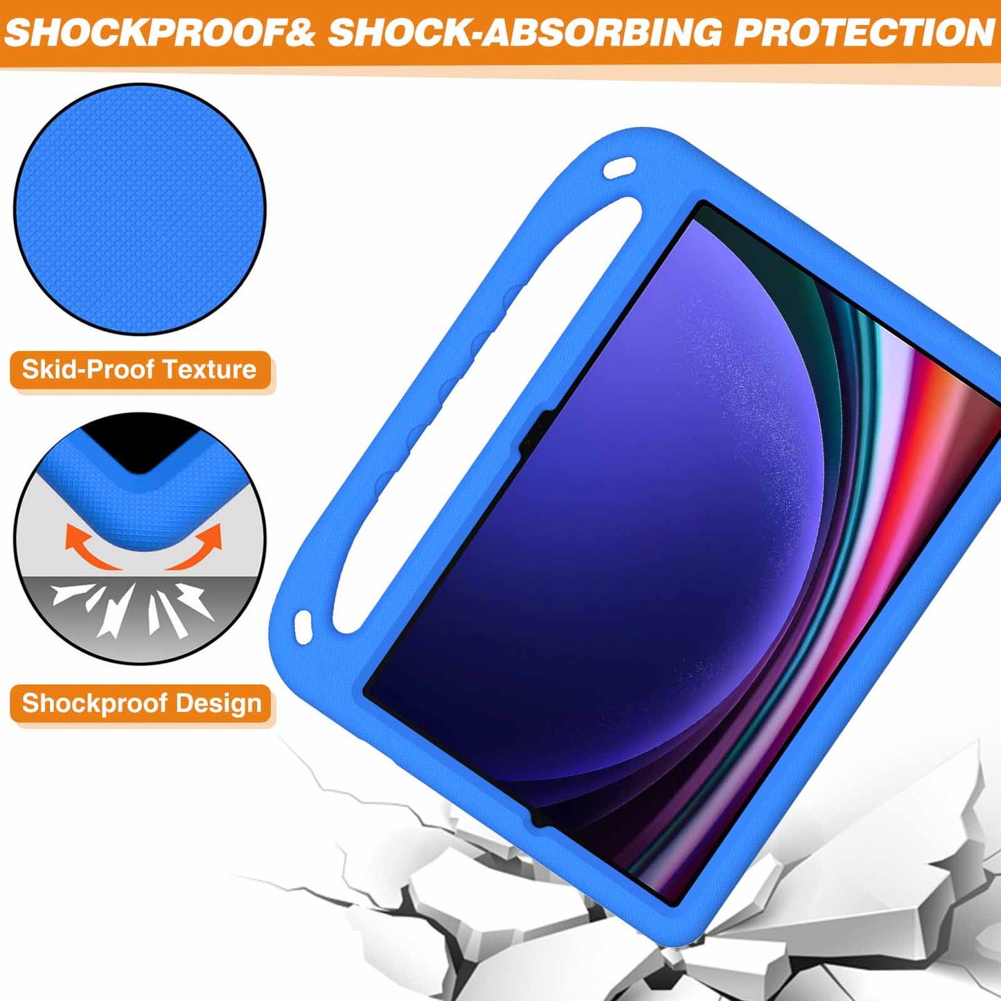 EVA Tablet Case for Samsung Galaxy Tab S7+ / S8+ / S9+ , Kids Friendly Hand Grip Kickstand Cover