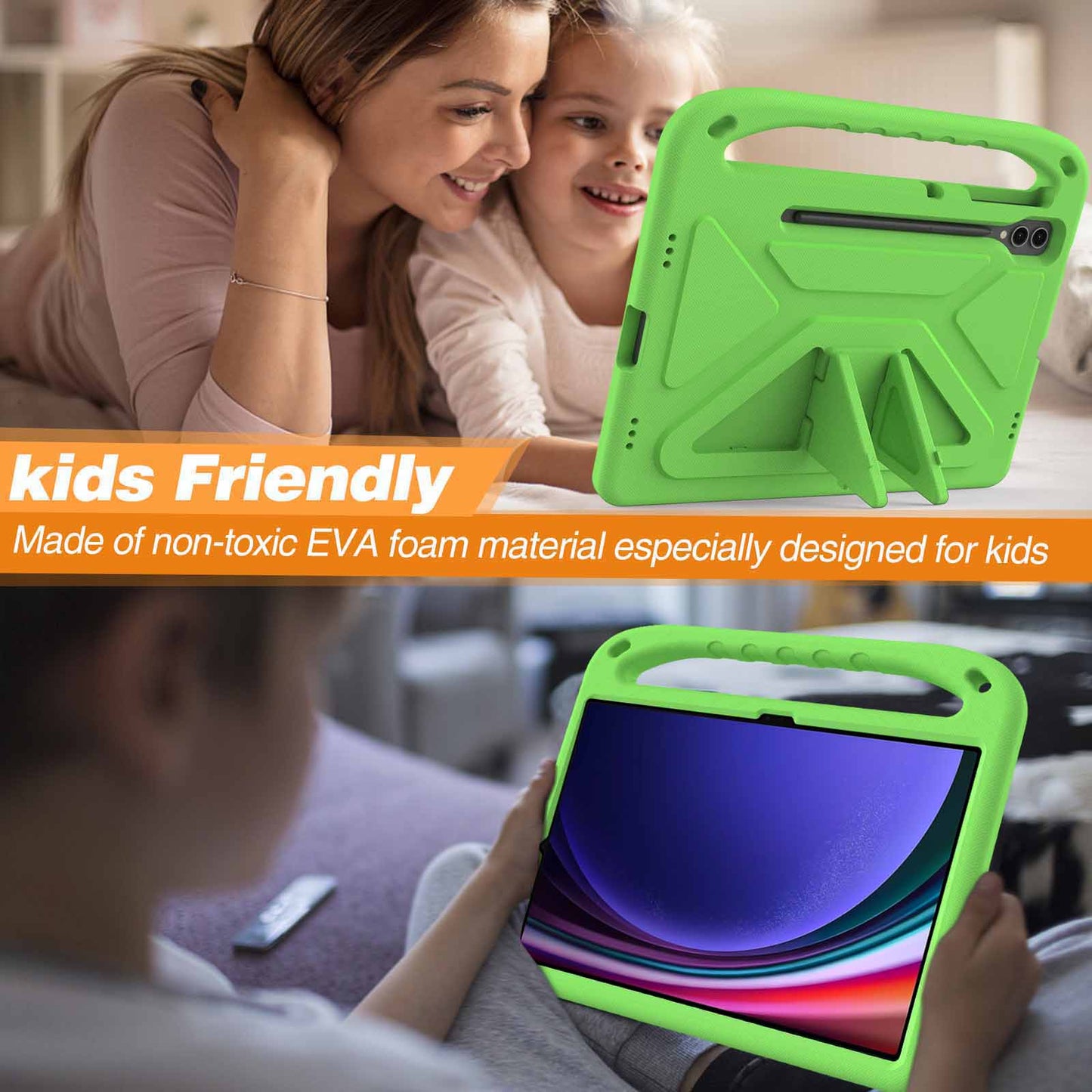 EVA Tablet Case for Samsung Galaxy Tab S7+ / S8+ / S9+ , Kids Friendly Hand Grip Kickstand Cover
