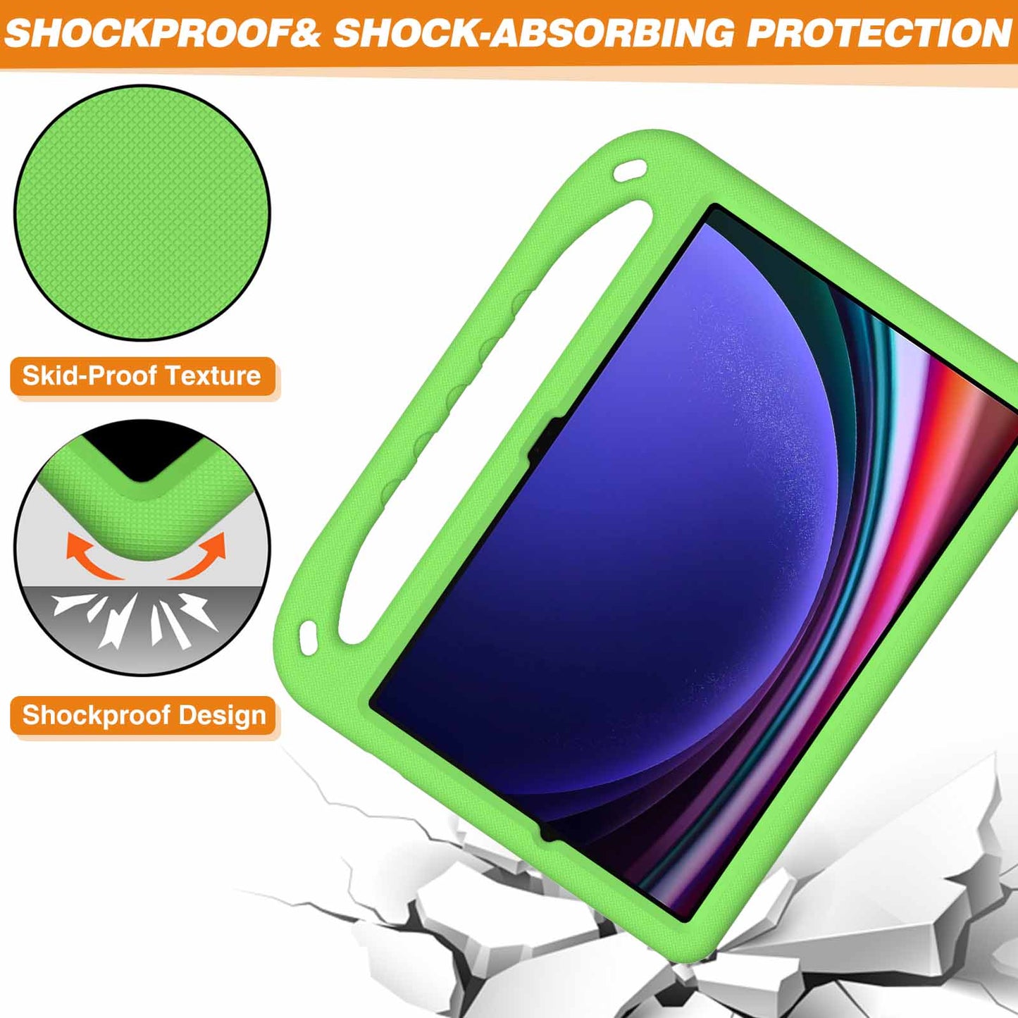 EVA Tablet Case for Samsung Galaxy Tab S7+ / S8+ / S9+ , Kids Friendly Hand Grip Kickstand Cover