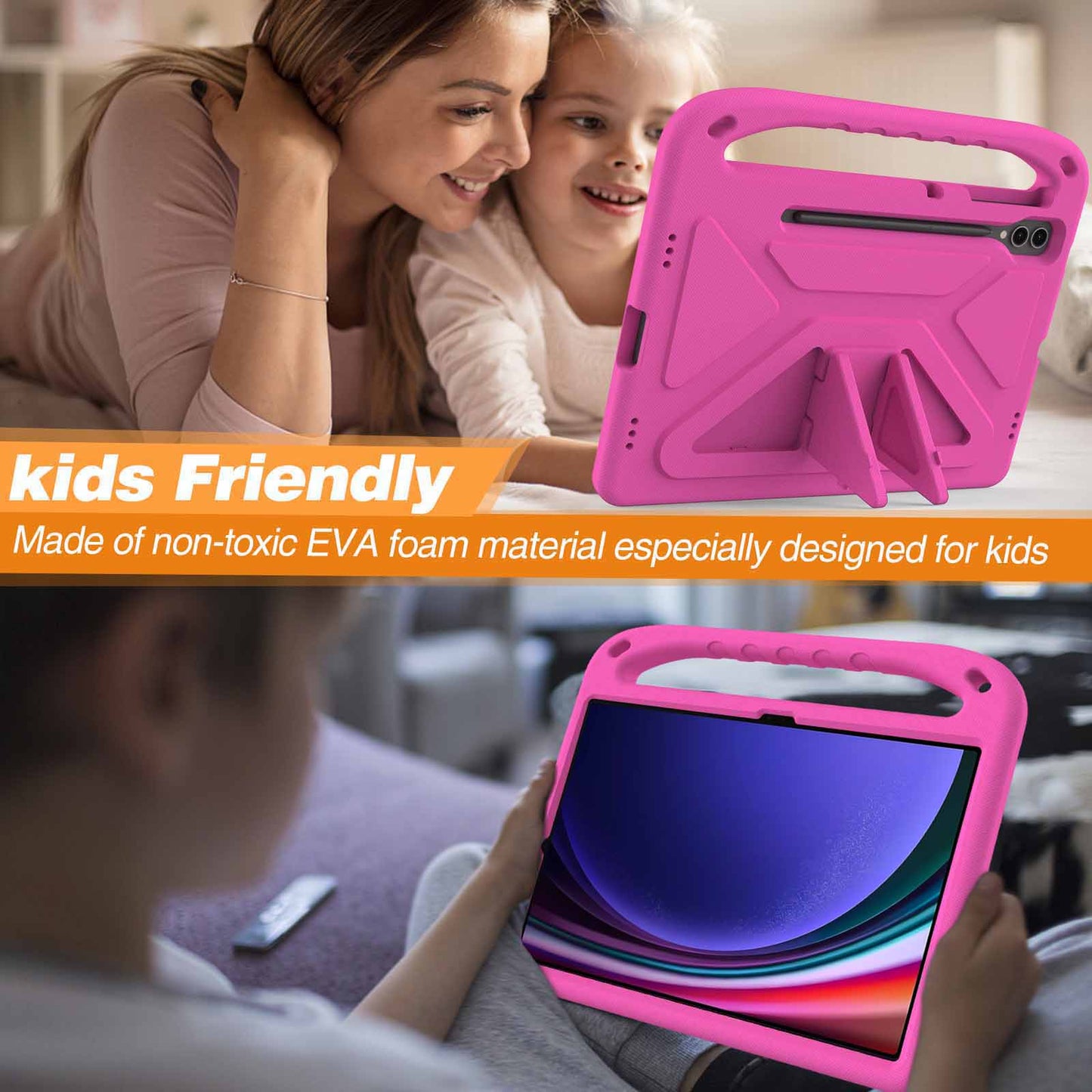 EVA Tablet Case for Samsung Galaxy Tab S7+ / S8+ / S9+ , Kids Friendly Hand Grip Kickstand Cover