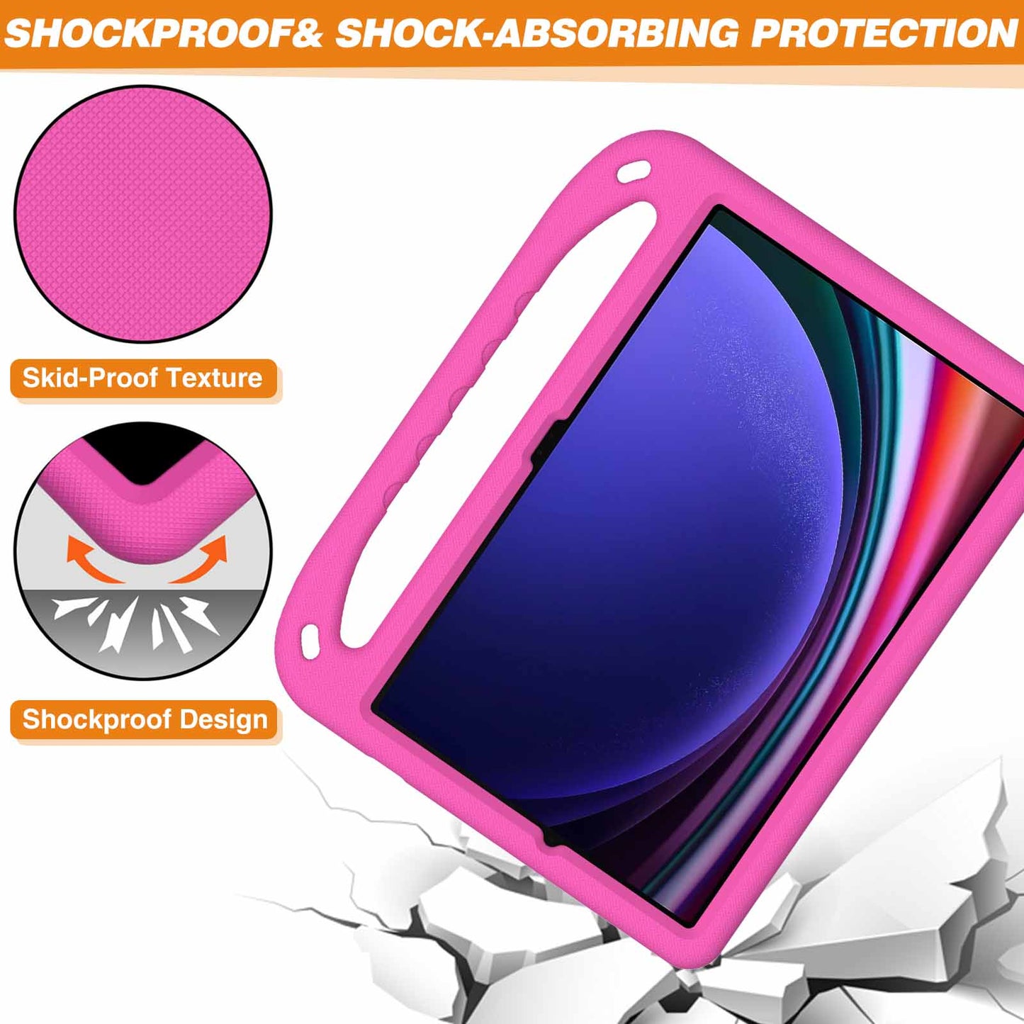 EVA Tablet Case for Samsung Galaxy Tab S7+ / S8+ / S9+ , Kids Friendly Hand Grip Kickstand Cover