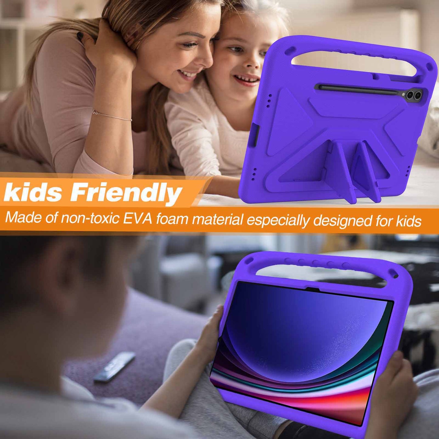 EVA Tablet Case for Samsung Galaxy Tab S7+ / S8+ / S9+ , Kids Friendly Hand Grip Kickstand Cover
